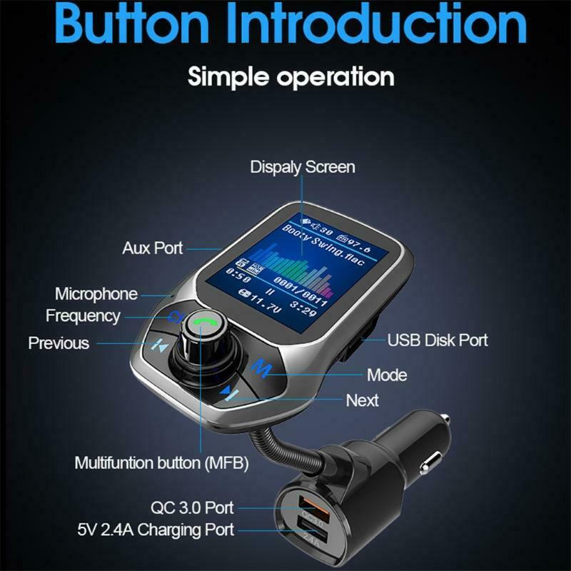 Bluetooth-compatible Player Car Kits Audio Music Adapter USB QC3.0 Fast Charger