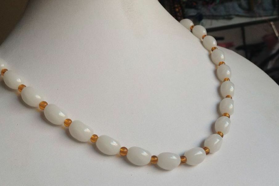 Wholesale 5pcs natural 9x12mm Xinjiang white jade gem necklace 20"