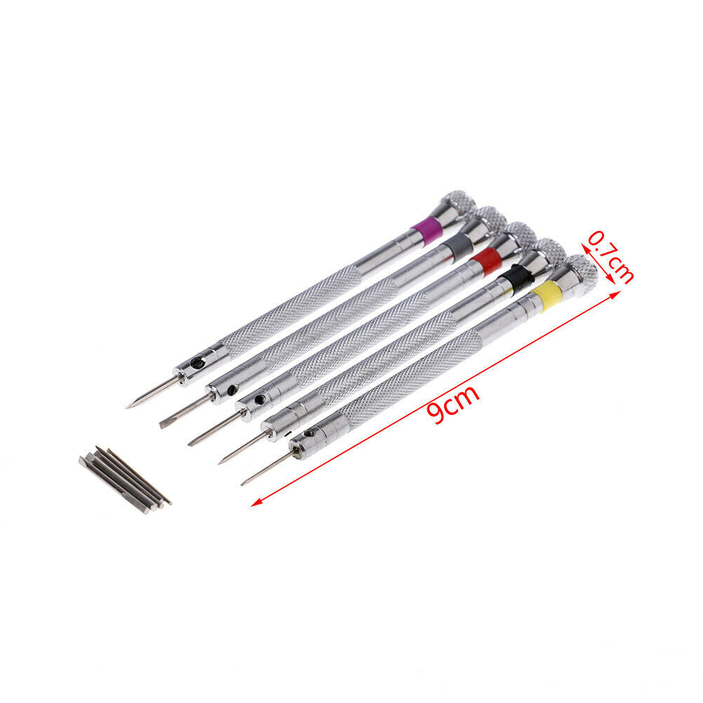 5x precision screwdriver set watch jewelry watchmaker repair tool 5 spare hea.DD