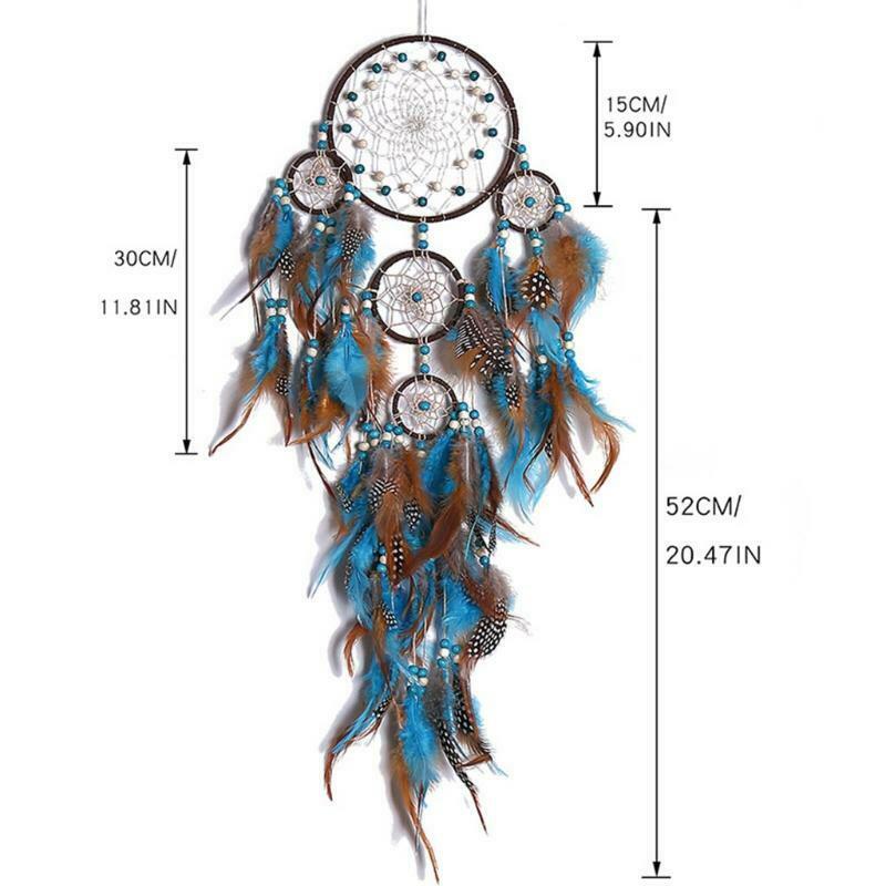 5 Rings Large Dream Catcher with Feather Boho Wall Hanging for Bedroom Decor