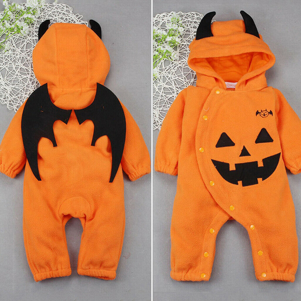 Baby Hooded Rompers Long Sleeve Outfits Halloween Pumpkin Jumpsuits 90