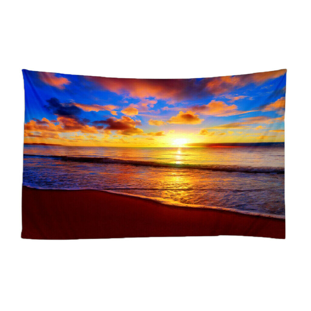 2Pcs 200x150cm Sunset on Beach Theme Wall Hanging Tapestry for TV Backdrop