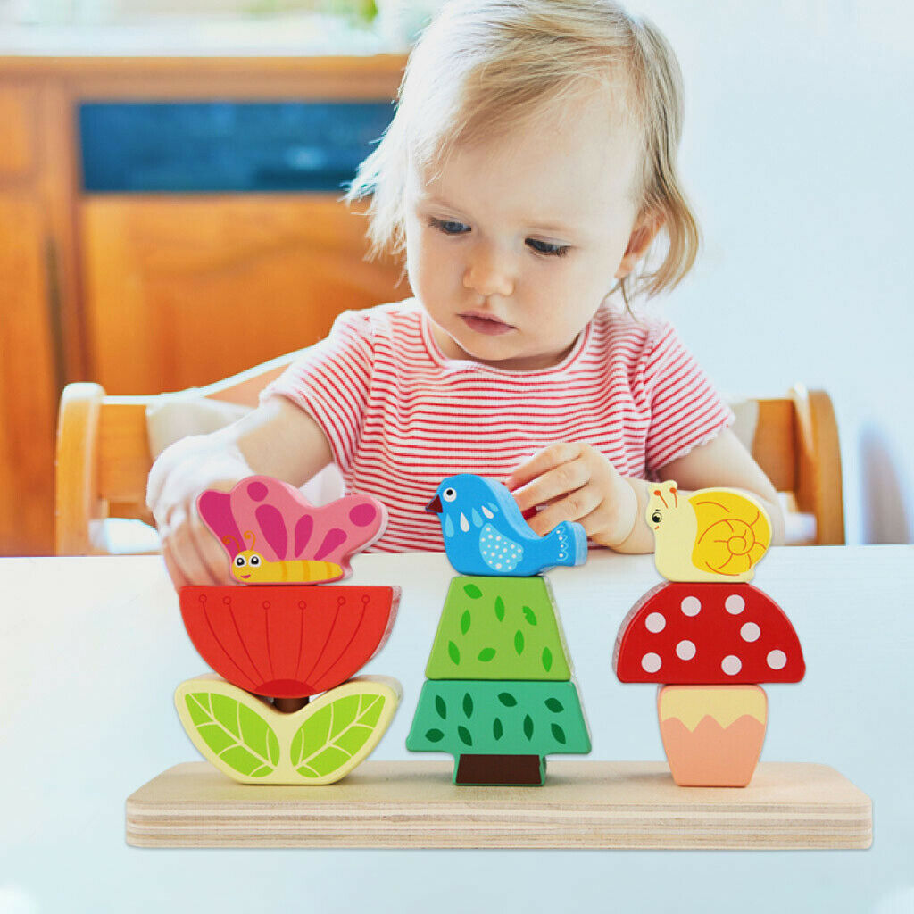 Stacking Toys Shape Sorting Wooden Pillar Blocks for Kids Children Toddlers