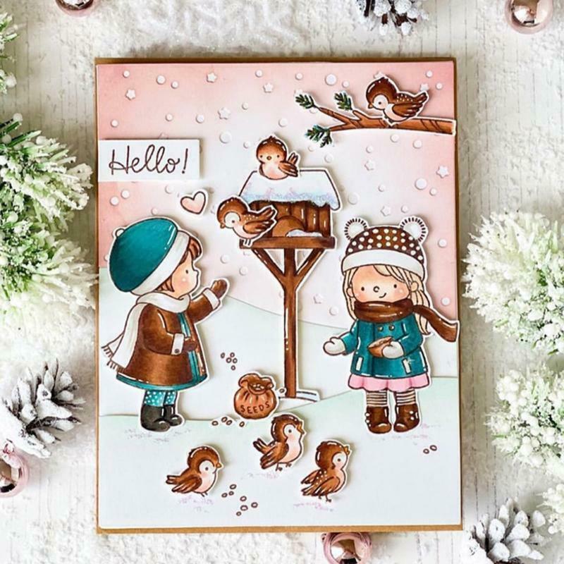 Winter Girl Cutting Dies Clear Stamp DIY Scrapbooking for Paper Card Embossing