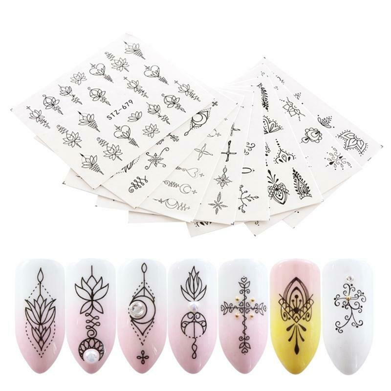 Nail Art Stickers Water Transfer DIY Nail Decals Butterfly Flowers Feathers
