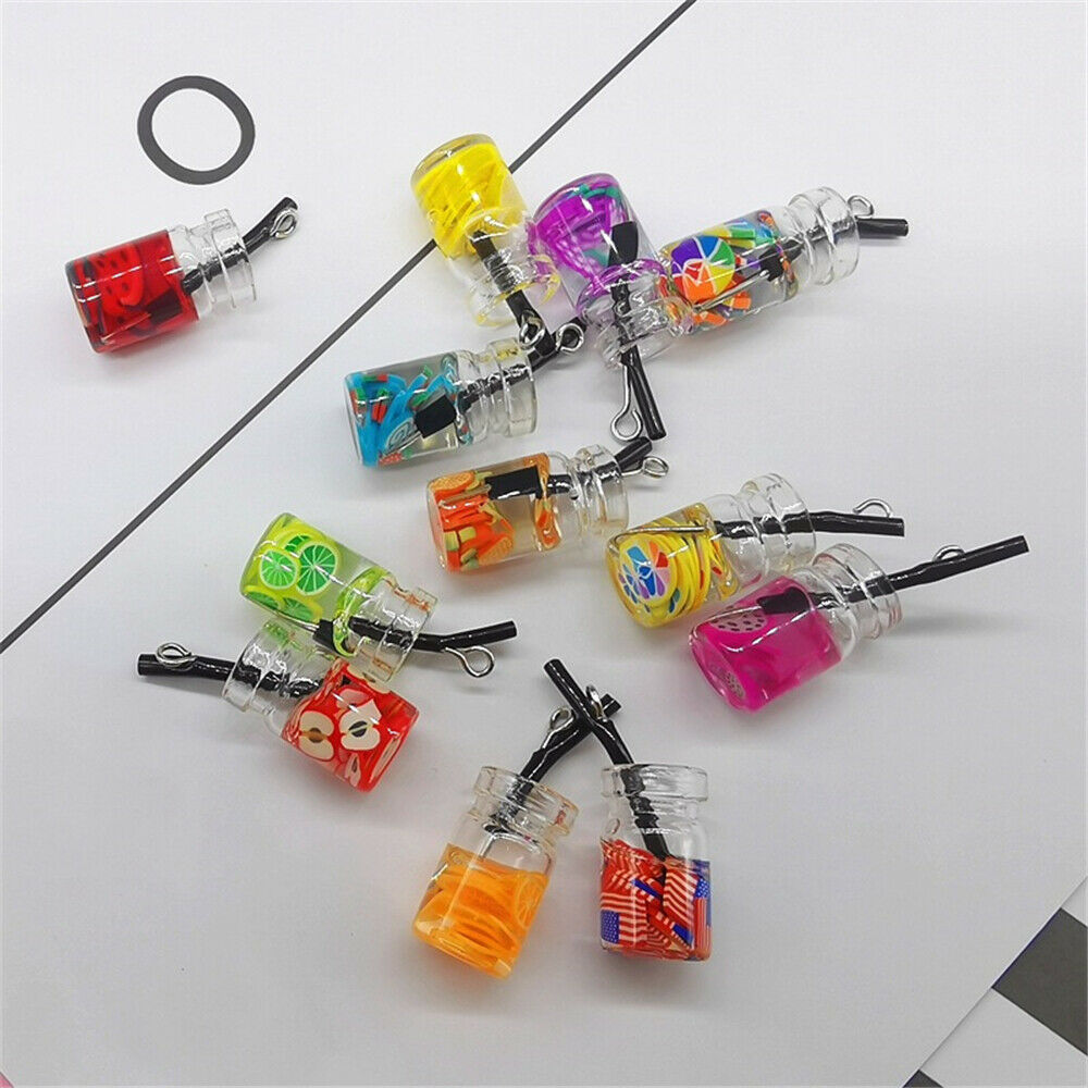20PCS Colorful Mixed Glass Fruit Slice Juice Bottle Charms Pendant DIY Findings~