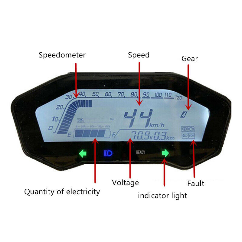 60V-72V Electric Bicycle Scooter Refit LCD Meter Odometer Speedometer w/ Bracket