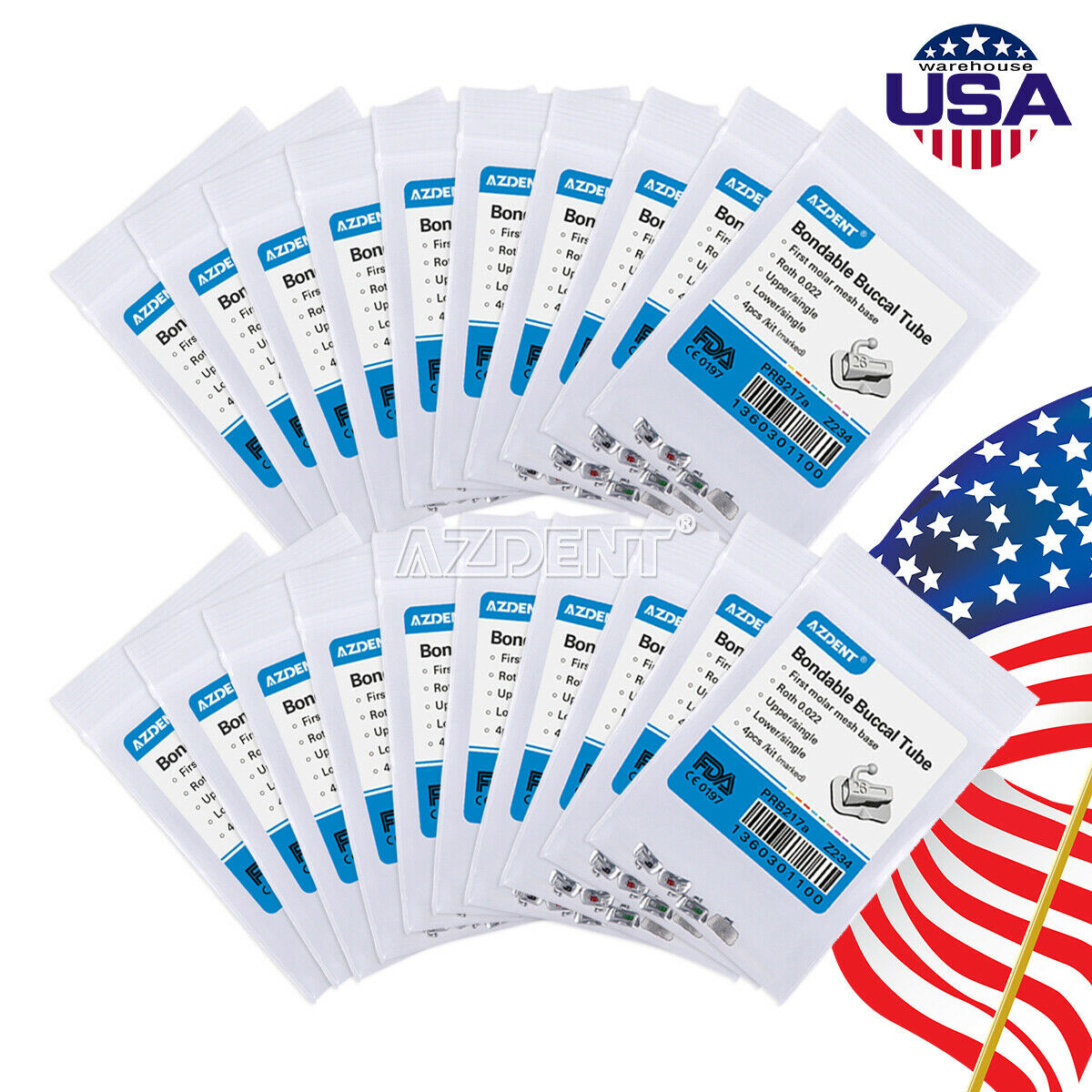 100 Kit Dental Orthodontic Buccal Tube 1st Molar Bondable Non-conv Roth.022 U1L1