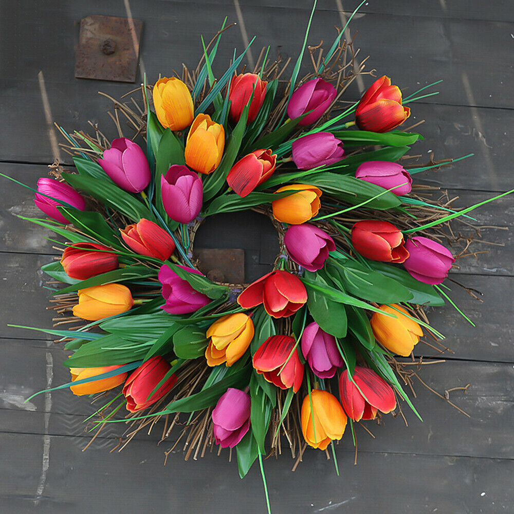 40CM Artificial Garland Tulip Rattan Wreath Wedding Home Wall Party Door Decor
