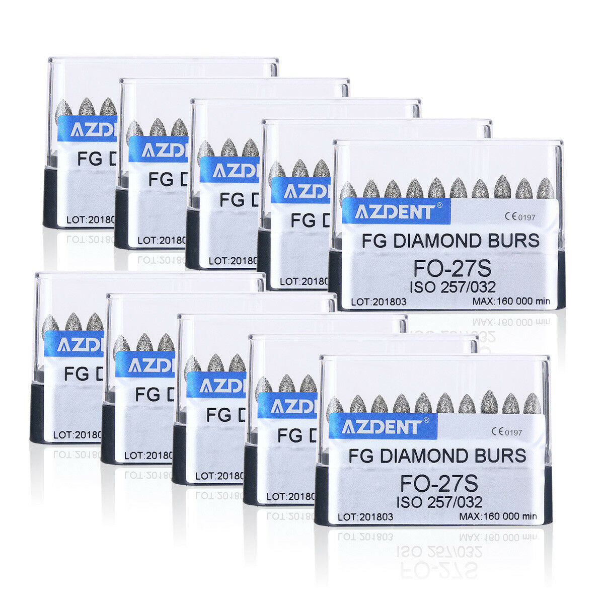 100 Kits AZDENT Dental Diamond Burs FO-27S Flame Tip for High Speed Handpiece