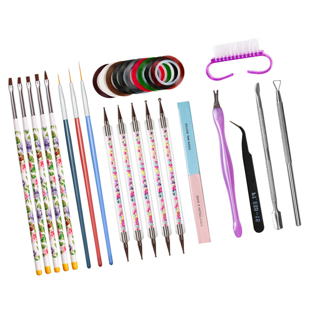 Set of 14 Manicure Nail Crystals Decors Brushes Dotting Tools Nail File Kit