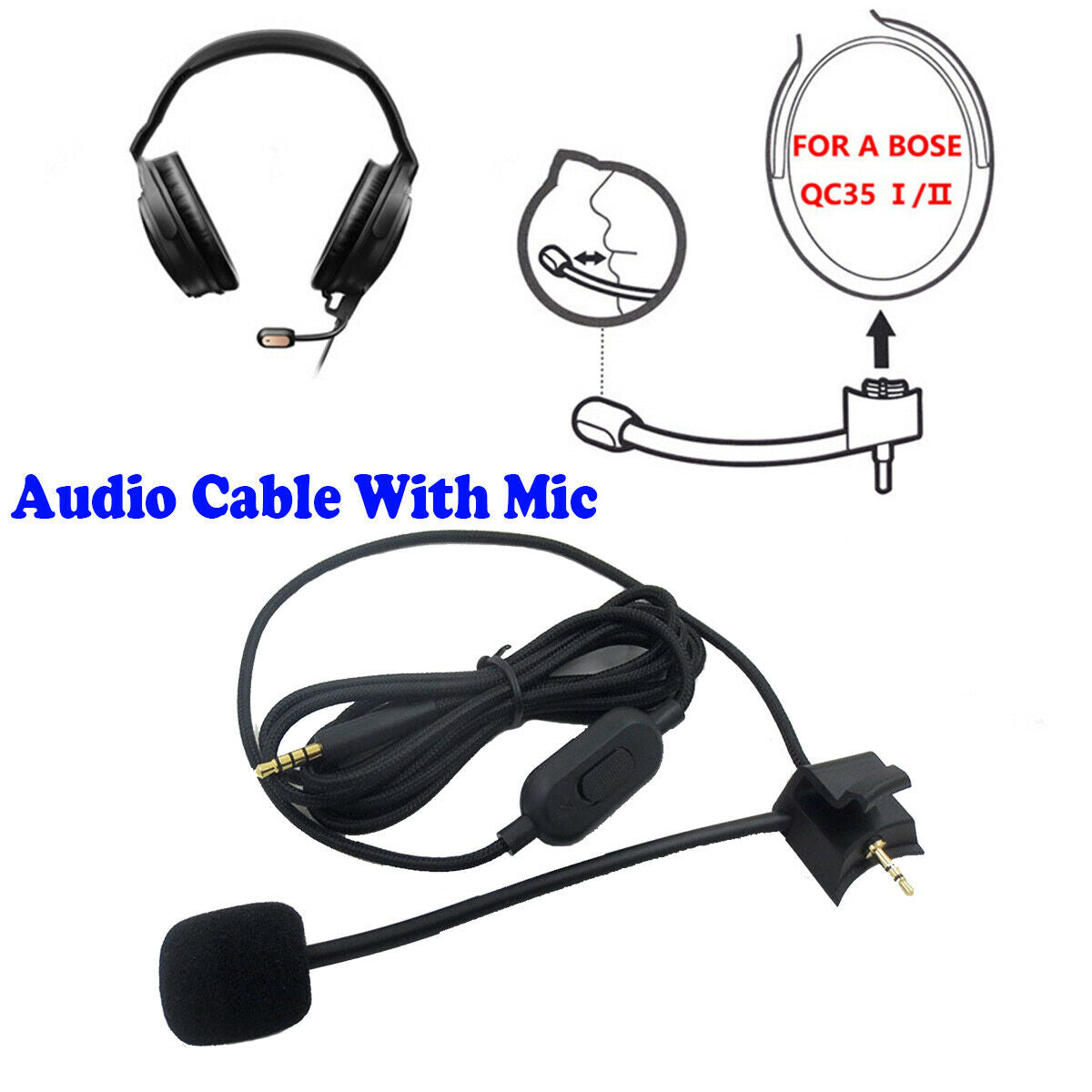 Audio Cable Microphone Cord Mic For Bose QuietComfort QC35/QC35 II Headsets Gift