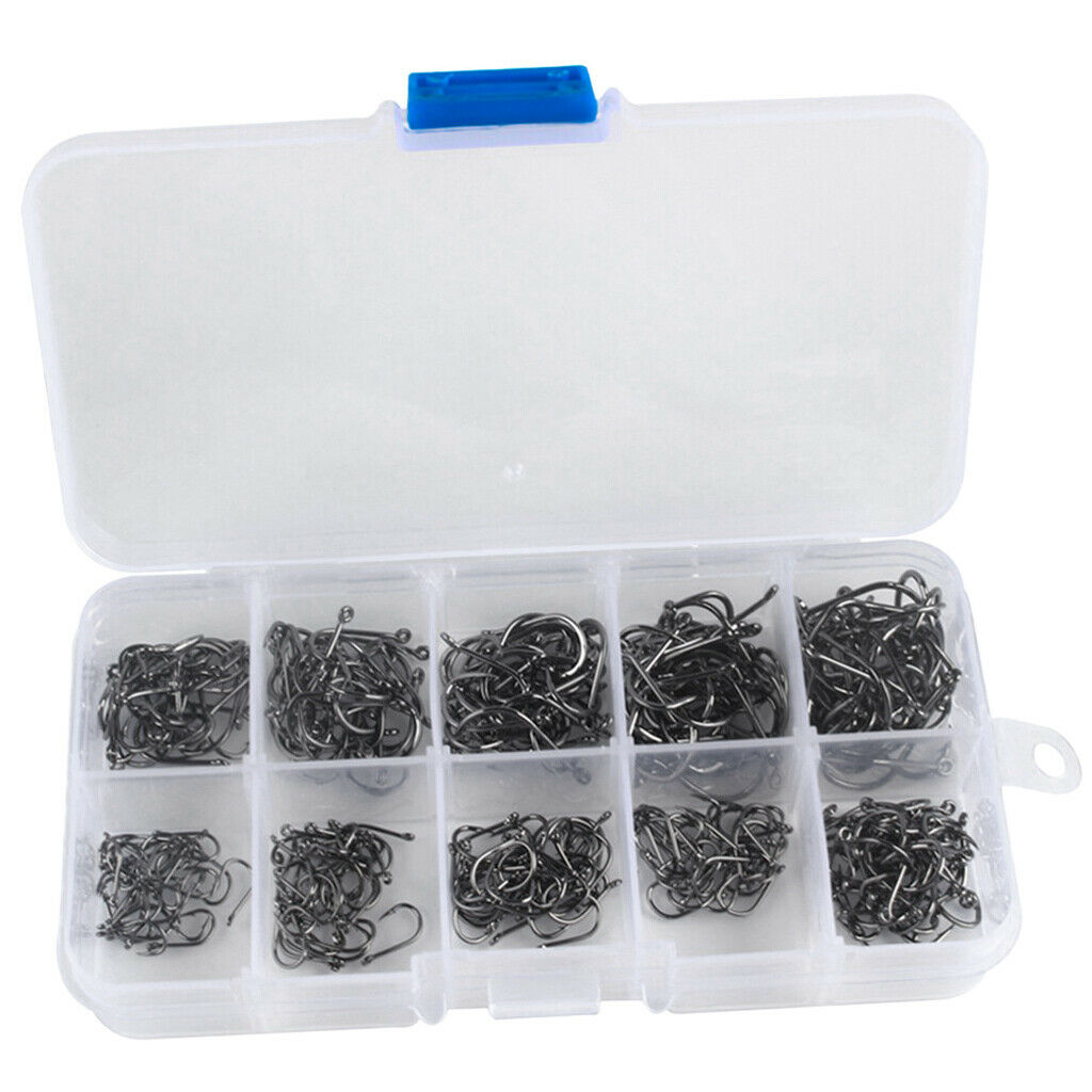 300pcs High-carbon Steel Barbed Fishing Hook Kit 3-12# Jig Big Hook Tackle