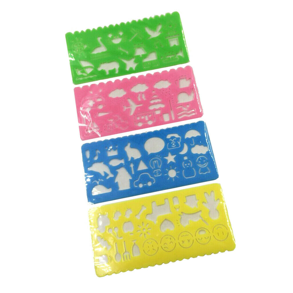 4Colors Cartoon Kids Drawing Template Ruler Painting Stationery Mixed Shapes