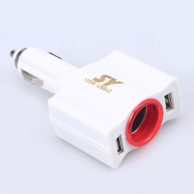 Type-C Car Auto Charger 2 Port Power Adapter Socket Charging USB 12-24V White