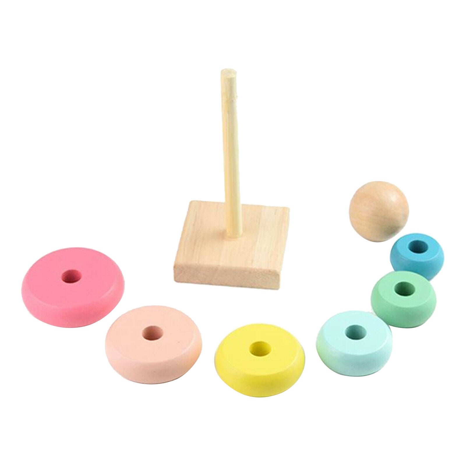 Rainbow Stacker Tower Stacking Rings Wooden Toddler Learning Montessoris Toys