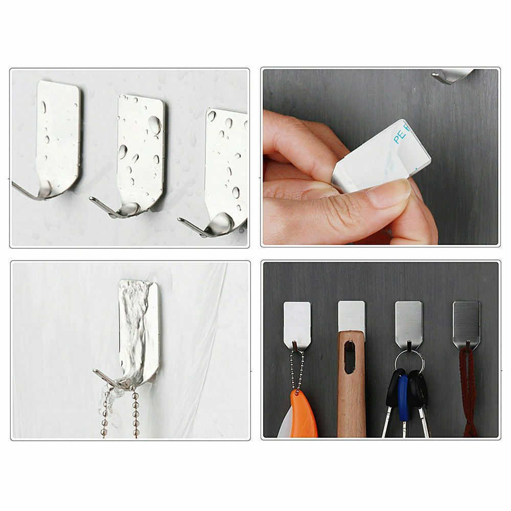 8 pieces stainless steel self-adhesive hooks wall storage hanger kitchen