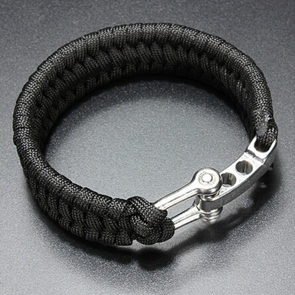Survival Bracelet Para Outdoor Cord Black Rope Camping Steel Shackle Buckl.l8