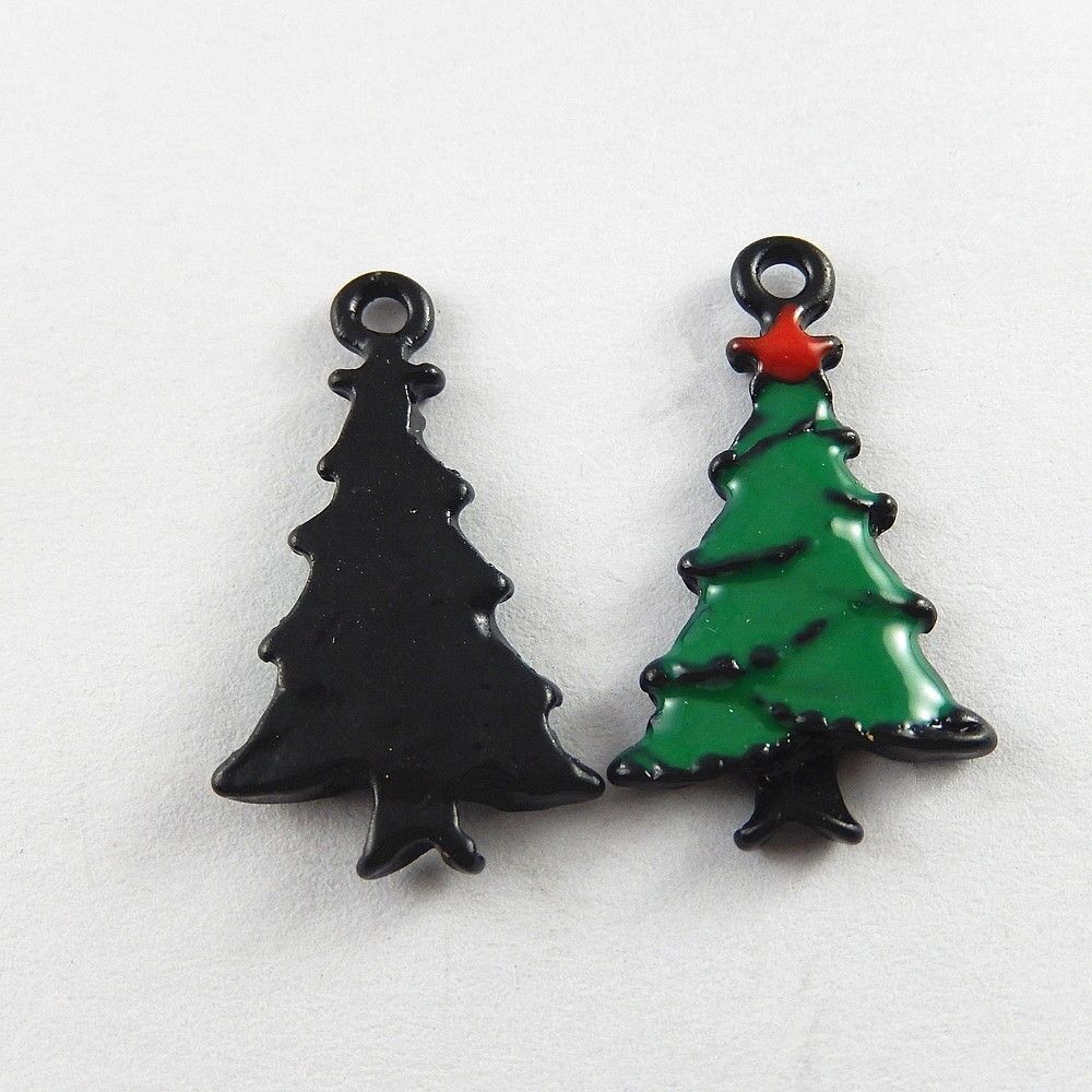 15PCS Green Christmas Tree Enamel Charm Xmas Alloy Pendant Jewelry Craft 26x15mm