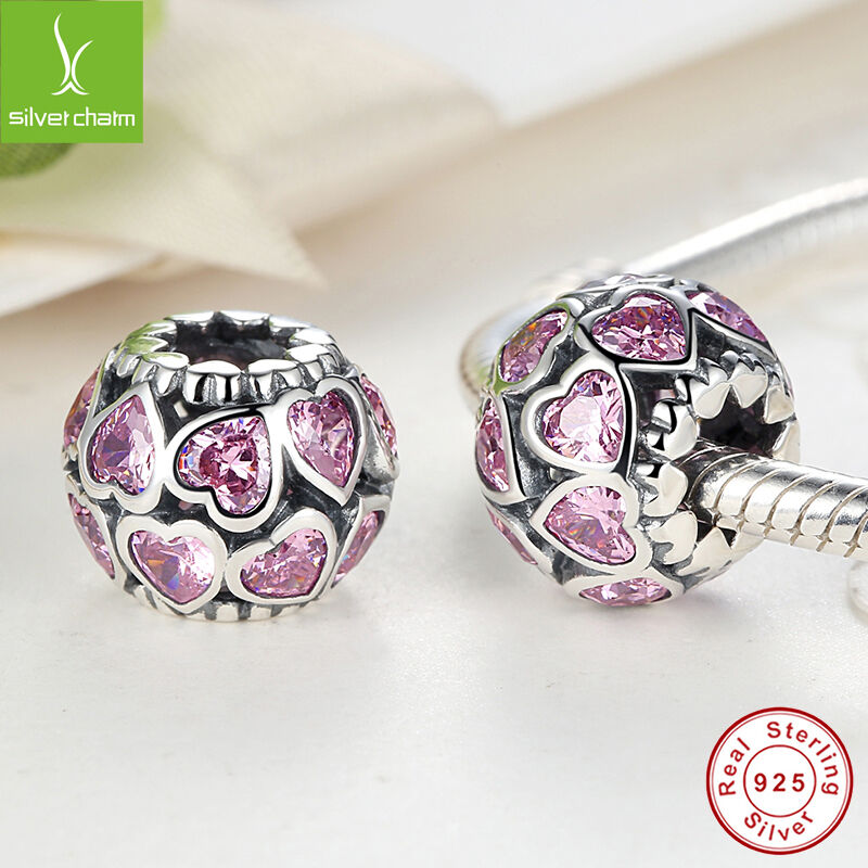 Authentic 925 Sterling Pink Love Heart Charm Fit Women Orginal European Jewelry