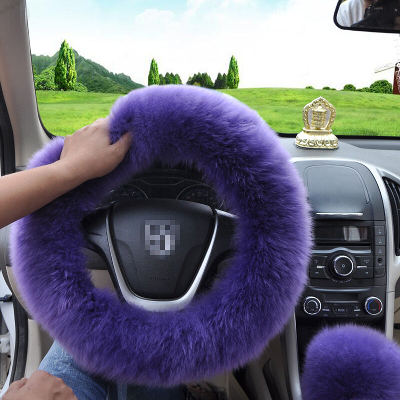 Universal Purple Essential Furry Fluffy Thick Faux Fur Car Steering Wheel Cover