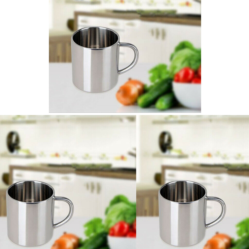 Pack of 3 Double Wall Stainless Steel Heat - nsulation Travel Hot Coffee Milk
