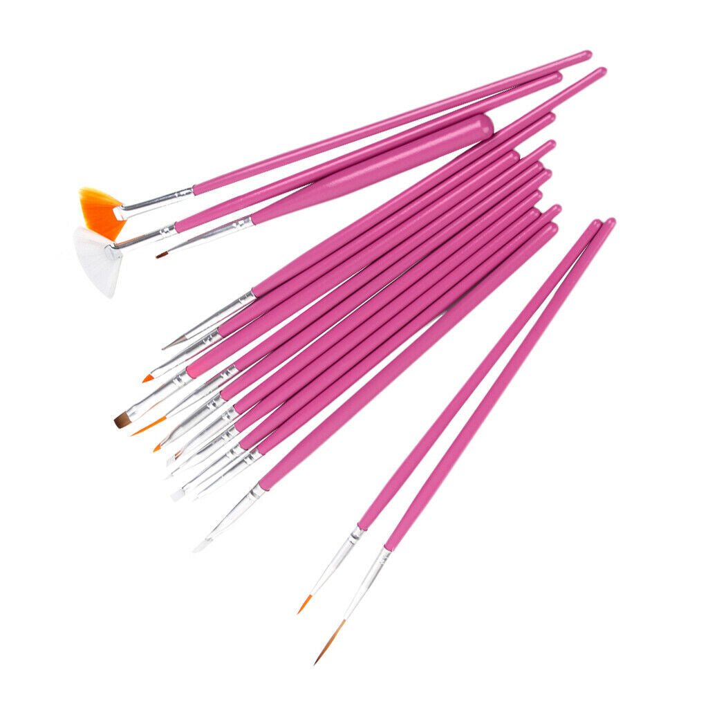 15pcs Nail Art Design Painting Drawing Painting Pen Brush Tool Set - Pink