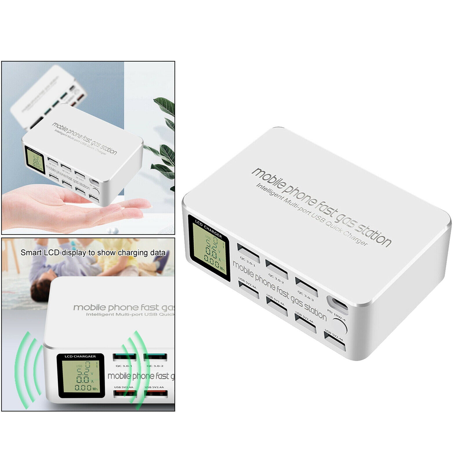 100W USB 8-Port Quick Charger Charging Station HUB Type C PD Fast Charger US