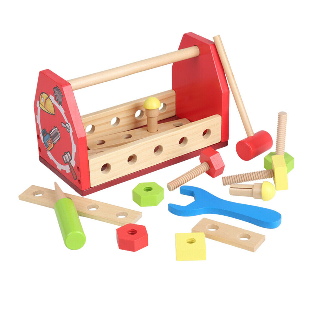 Children Wooden Toolbox Kit Screw Nut Toys Combination Construction Tools