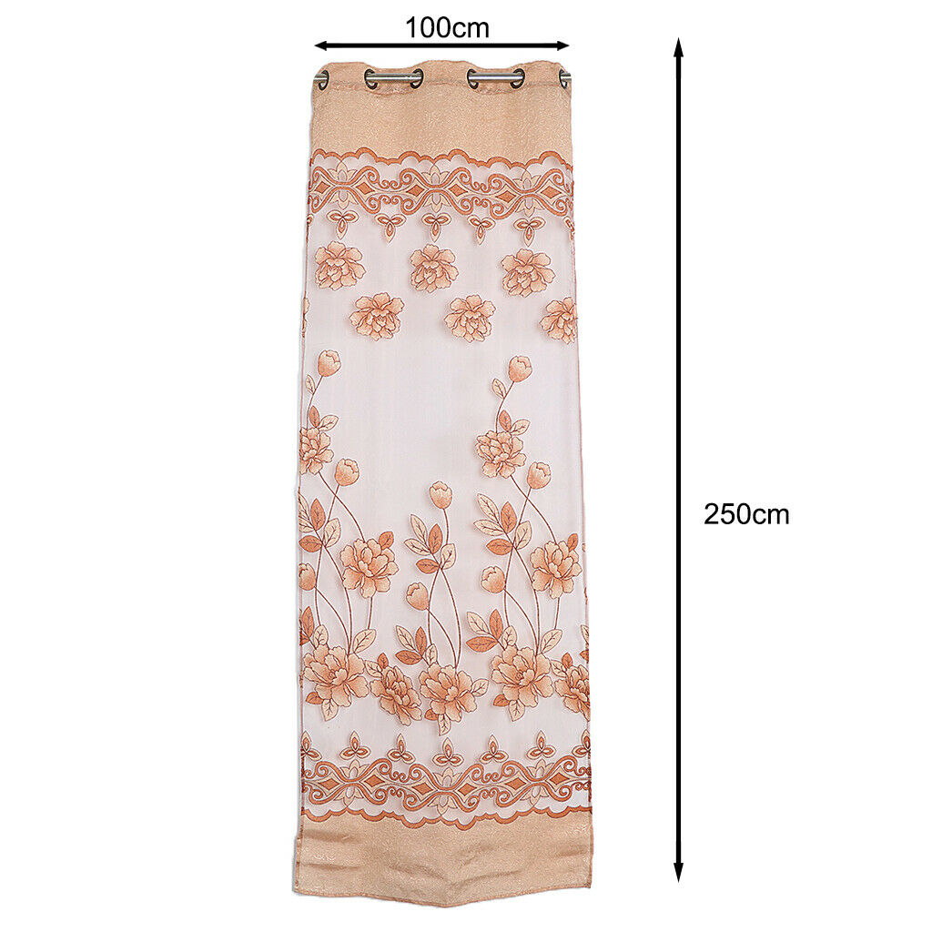 250x100cm Flower Pattern Jacquard Door Window Tulle Voile Curtain- Coffee UK