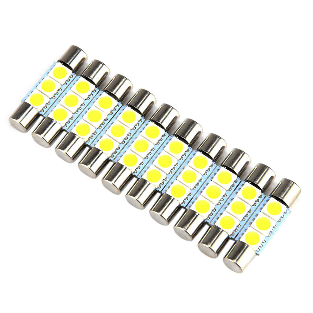 10X White Festoon 28mm-31mm Fuse 5050 3SMD SunVisor Vanity Mirror LED Lights