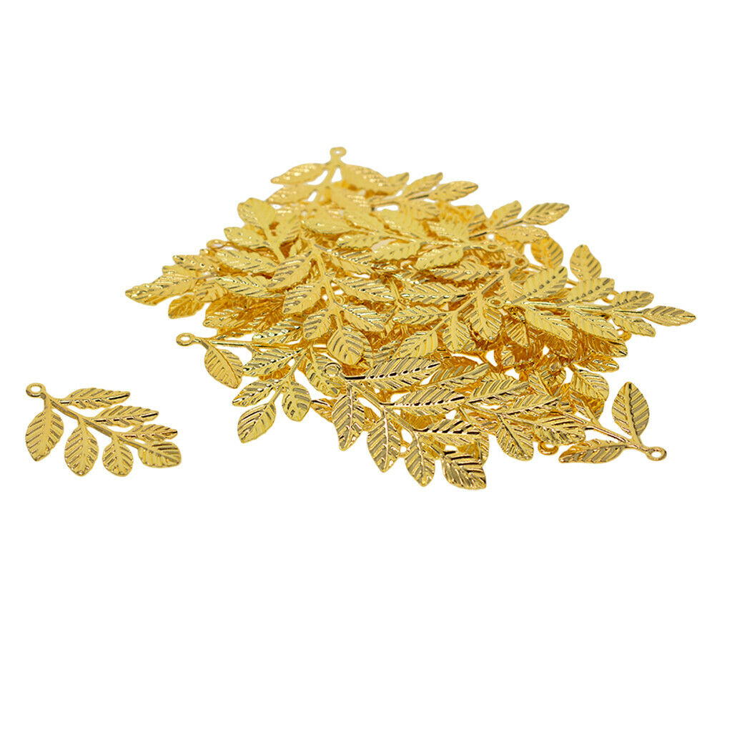 30Pcs Golden Plated Alloy Leaf Branches DIY Charms Pendants Home Decors Gift