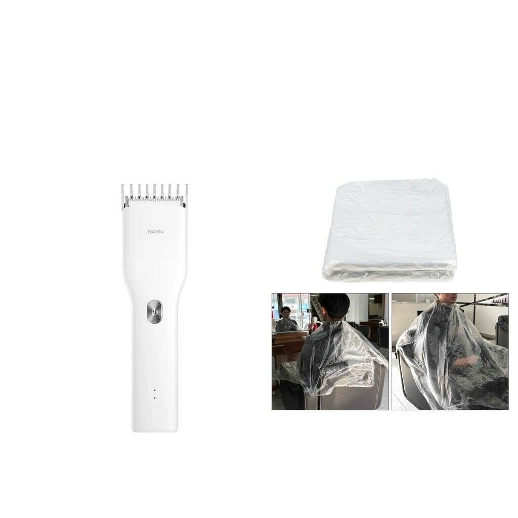 Quiet Mens Baby Hair Trimmer Electric Clipper + 50x Disposable Capes White