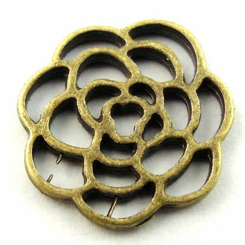 100 Retro Bronze Alloy Hollowed Flower Pendant Bracelet Charm Jewelry Craft 16mm