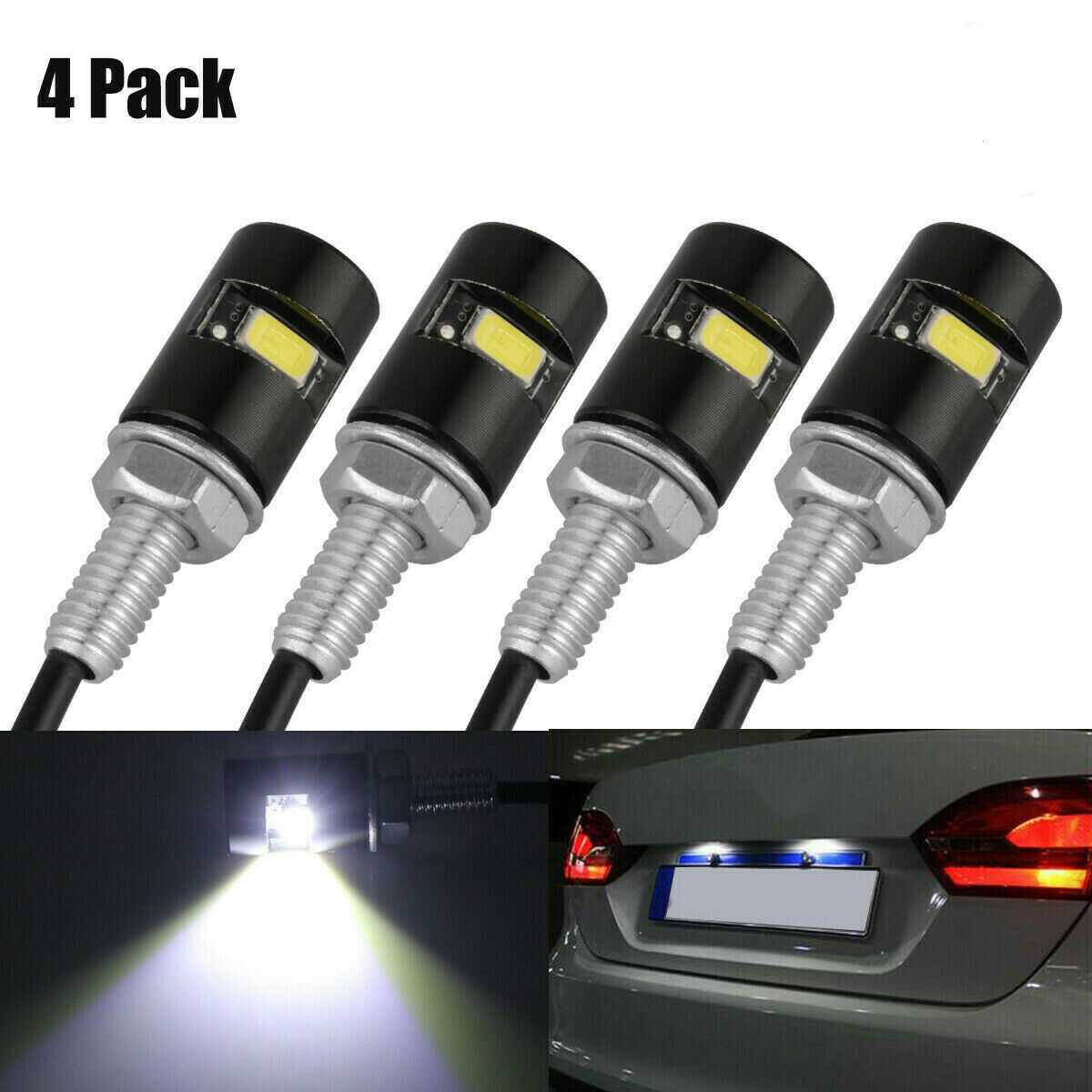 4Pcs Universal Motorcycle Car SMD LED License Plate Light Screw Bolt Lamp Bulbs