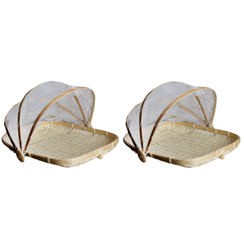 2x Fruit Basket Bamboo Fruit Basket with Lid Fruit Bowl Bamboo Basket L + S
