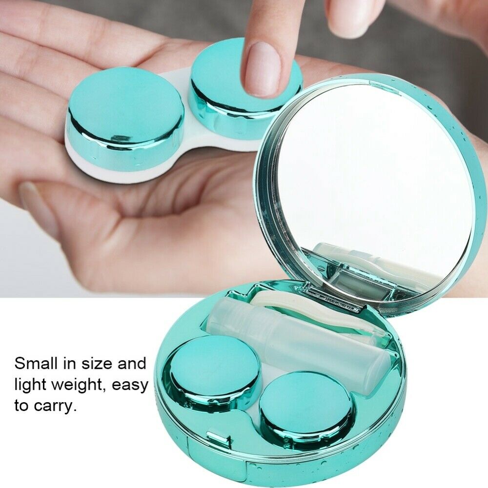 Portable Round Reflective Contact Lenses Storage Box Case Container Holder NEW