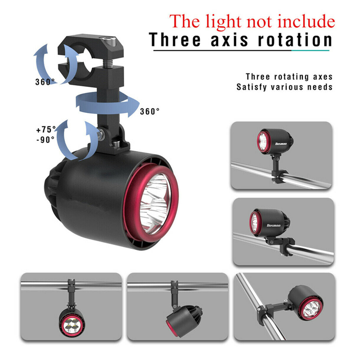 20-26MM Adjustable Motorcycle CNC Aluminum Handle Spotlight Shift Clamp Black