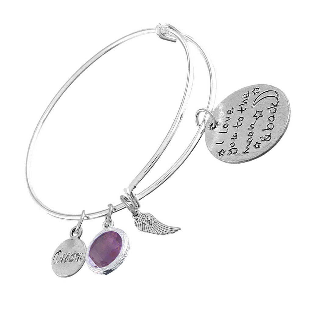 Hidden Hollow Beads Birthstone Expandable Women's Wire Bangle Bracelet 1