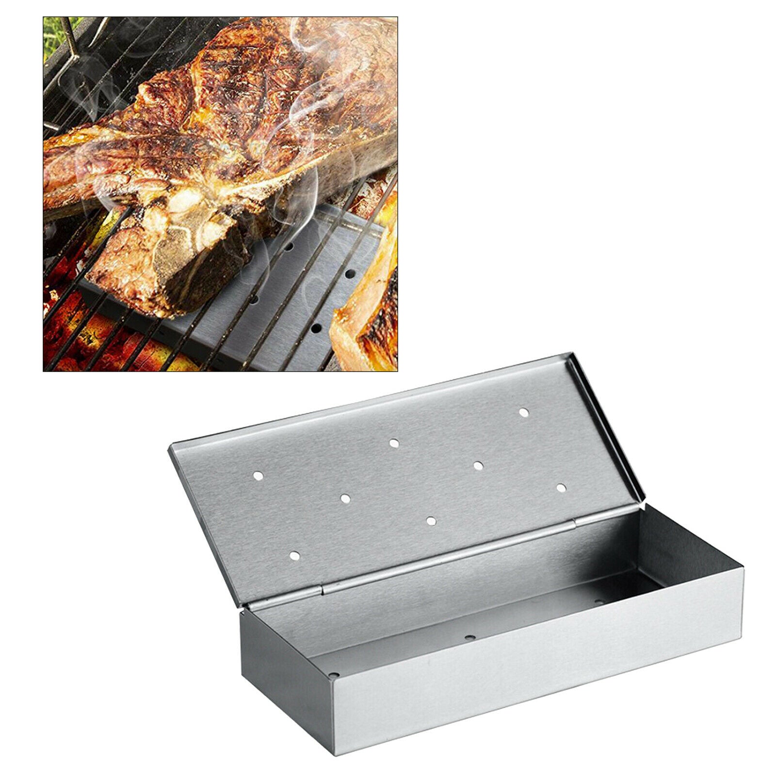 Large Capacity Thicken Smoker Box Charcoal Gas Grill Meat Grilling Tool