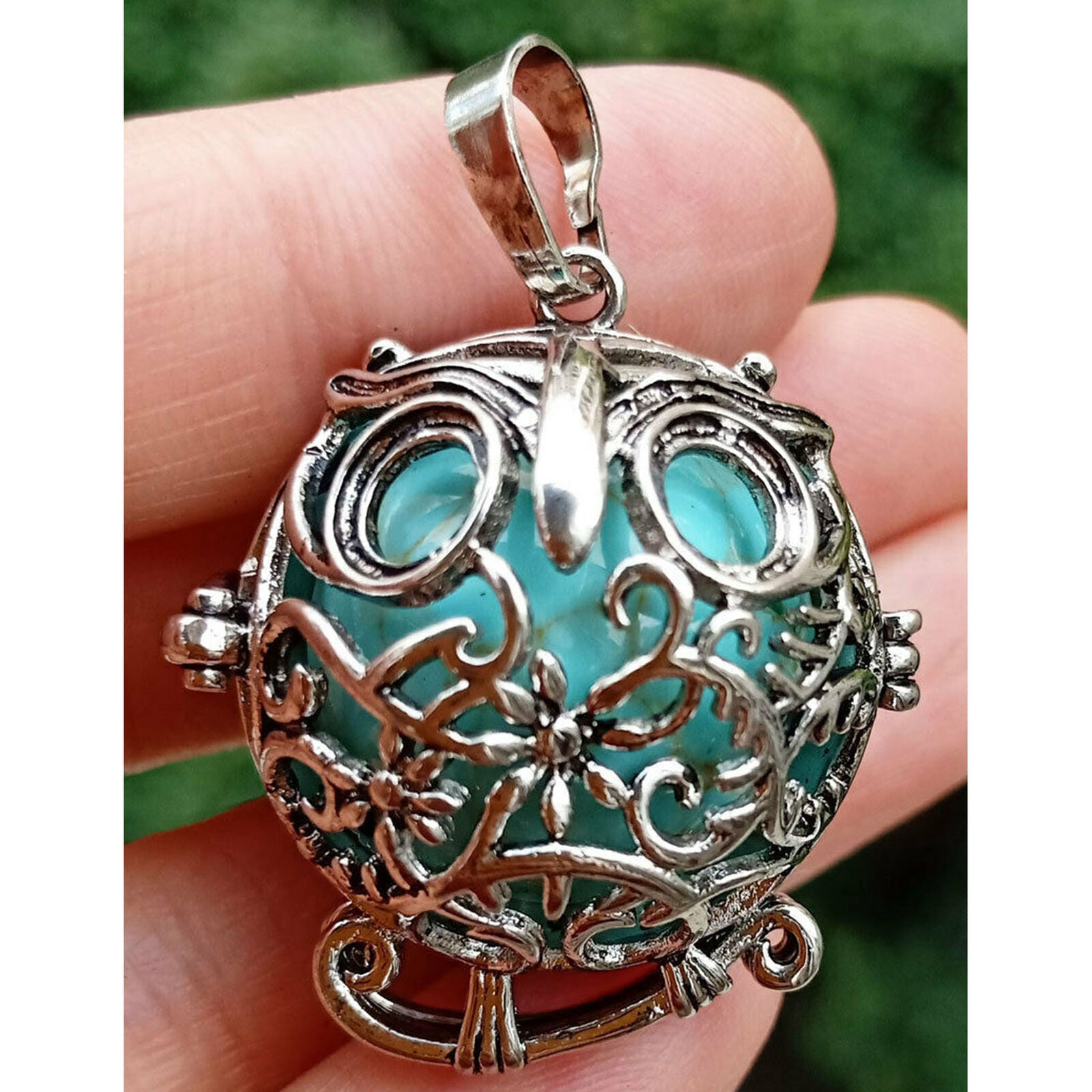 Cyan Turquoise stone Owl Pendant Chakra Reiki Healing Amulet Energy