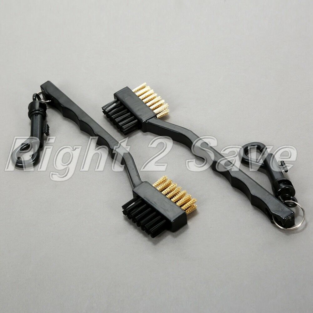 1Pair 2 Sided Brass Wire Nylon Golf Club Brush Groove Ball Cleaner Clip Kit Tool