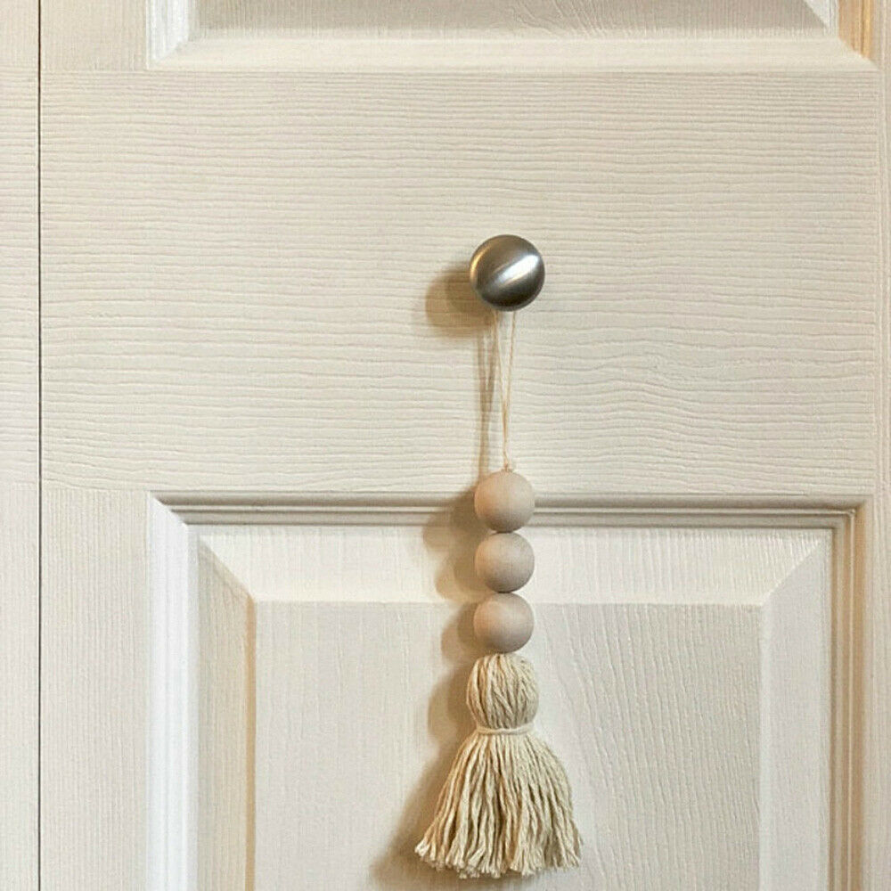 2x Natural Cotton Thread Wooden Bead String Tassel Closet Door Drawer Handle