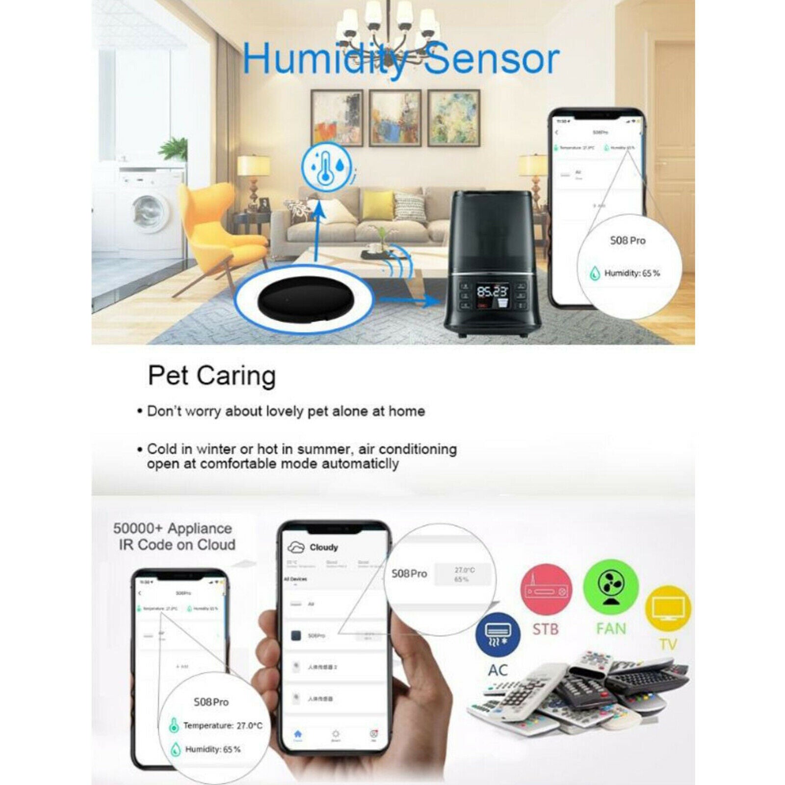 Universal Smart Wireless IR Remote IR 38KHz for Air Conditioner Fan Home Use