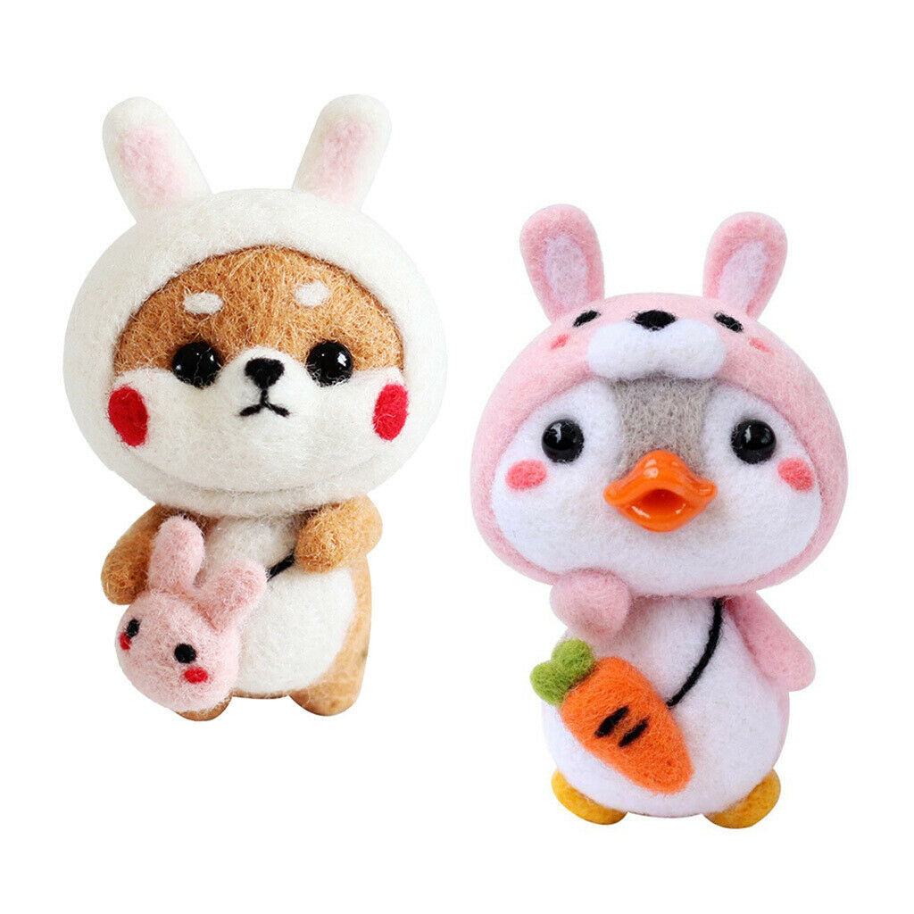 2 Pack Cute Dog Penguin Needle Felting Kits Wool Crafts DIY Needlework