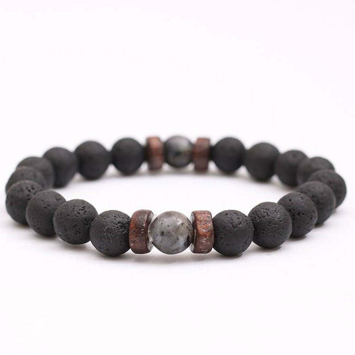Men Women Natural Stone 8mm Lava Rock Bracelet Elastic Yoga Beads Bracelet