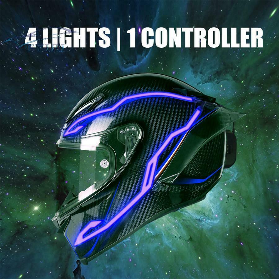 4pcs Motorcycle LED Night Riding Signal Helmet EL 4 Mode Helmet Cold Light Strip