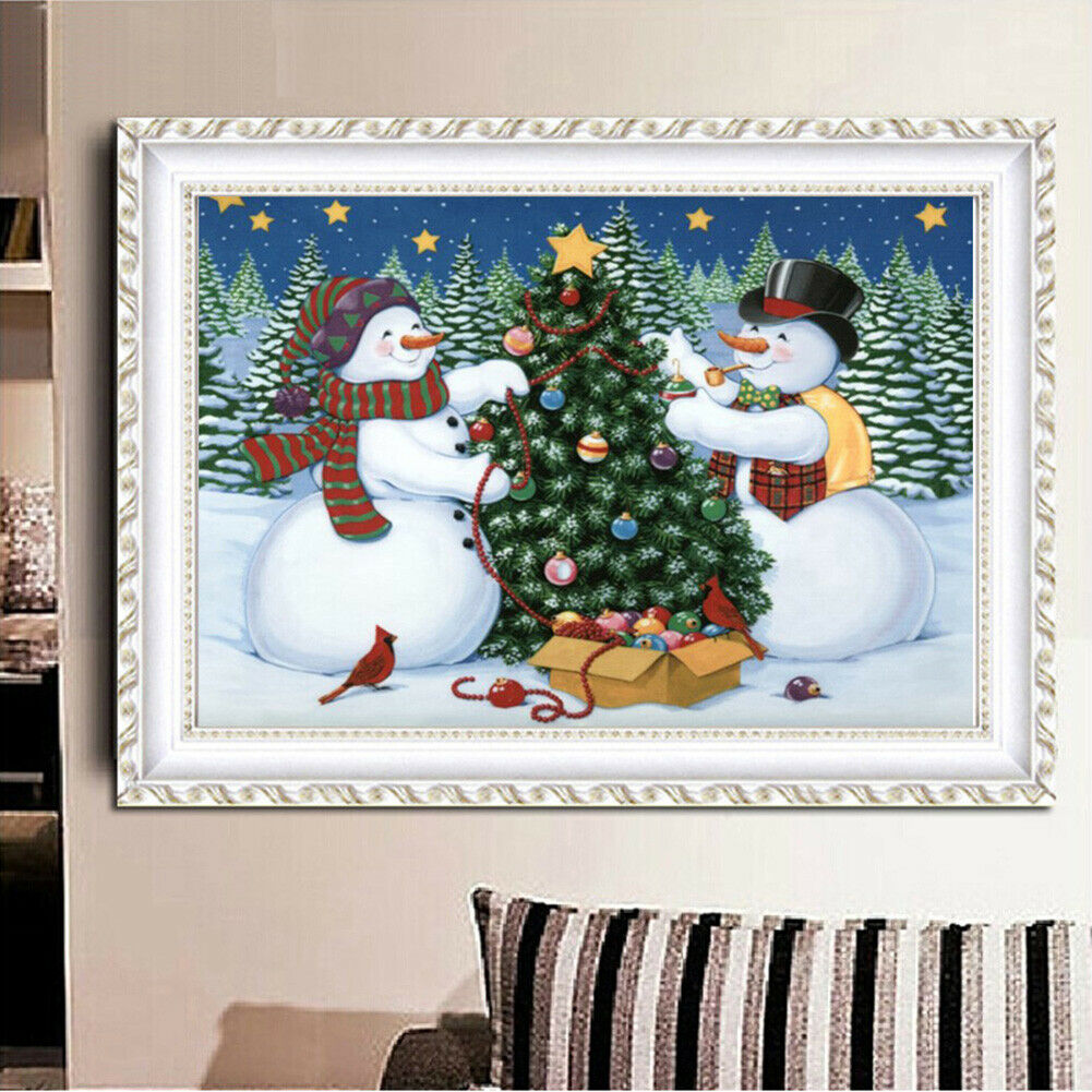 Snowman Christmas Tree DIY Full Drill Round Diamond Painting Embroidery Kit @