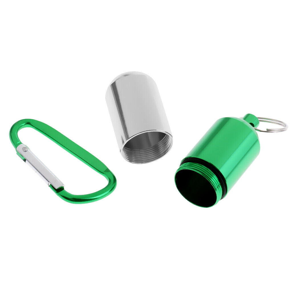 2x Mini Metal Portable Purse Pill Box Capsule Holder Fob Bottle Case w/ Keychain