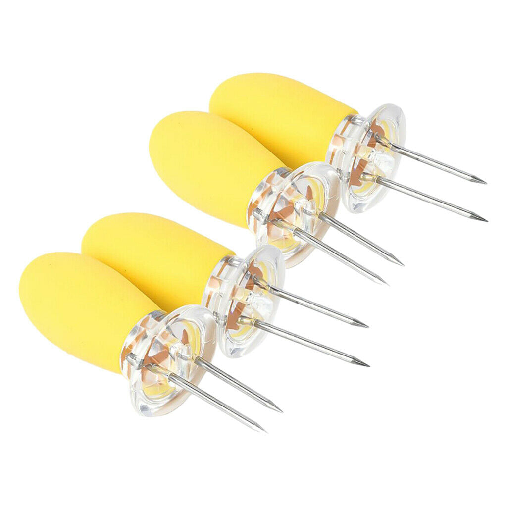 4 Pieces Outdoor Barbecue Skewer Corn Cob Needle Fruit Fork Holder Yellow